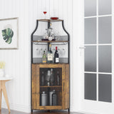GAOMON Wine Corner Cabinet with Removable Wine Rack, Wine Cabinet and Wine Glass Bar Cabinet with Glass Rack and Mesh Door, Wine Cabinet with Reasonable Functional Partitioning (Retro Brown) GAOMON