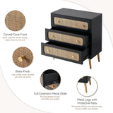 LONYKE Wicker Rattan Chest of Drawers, 3-Drawer Dresser, Black Finish Wooden Storage Cabinet, Modern Farmhouse Accent Table, Boho Mid-Century Coastal Sideboard LONYKE