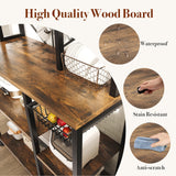 GRUSIGN Kitchen Bakers Rack with Storage, 6-Tier Coffee Bar Station with Power Outlet, Microwave Stand with 12 S-Shaped Hooks, Open Kitchen Storage Shelves for Spices, Pots and Pans, Rustic Brown GRUSIGN