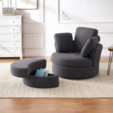Huatean Home 39” Swivel Accent Barrel Chairs with Removable Headrest, Chaise Lounge Indoor with Neck Support Pillow, Oversized Chair with Ottoman,Swivel Chairs for Living Room, Grey Huatean Home