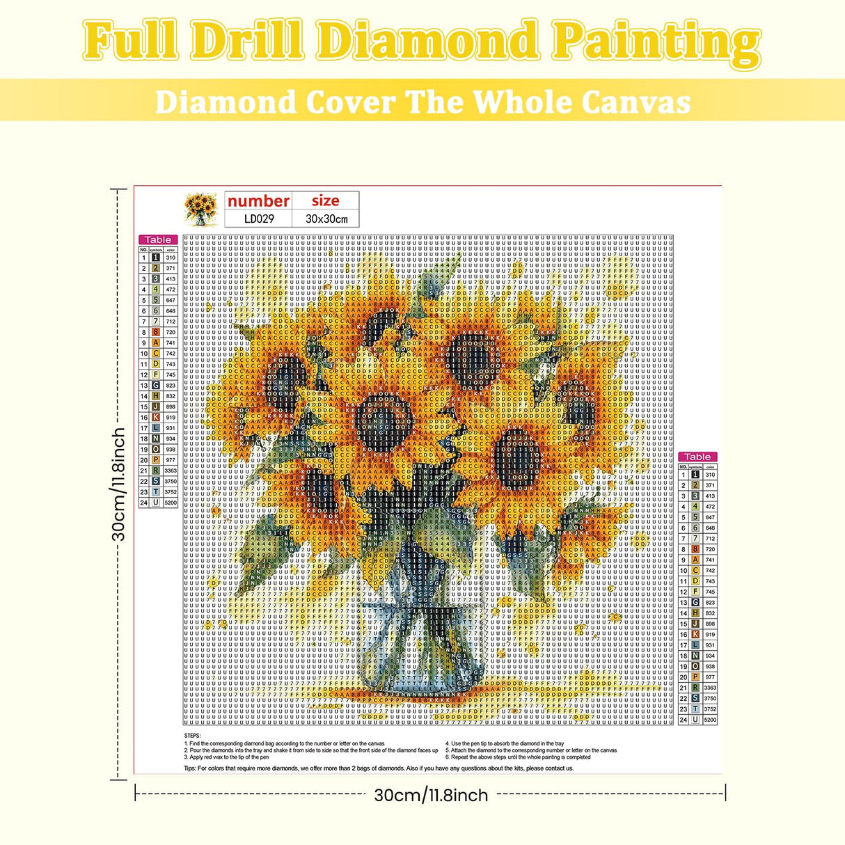 RICUVED Diamond Art Kits for Adults, Sunflower Diamond Painting Kits for Beginners, Flowers in Bottle DIY 5D Full Round Drill Gem Crystal Rhinestone Art and Craft Kit for Gift Home Wall Decor 30x30cm RICUVED
