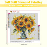 RICUVED Diamond Art Kits for Adults, Sunflower Diamond Painting Kits for Beginners, Flowers in Bottle DIY 5D Full Round Drill Gem Crystal Rhinestone Art and Craft Kit for Gift Home Wall Decor 30x30cm RICUVED