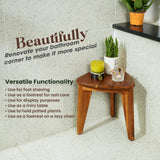 HOLANA 12" Corner Shower Foot Rest - Wooden Showers Stool Seat for Shaving Legs - Small Corner Shower Benches for Inside Shower - Waterproof Bath Step Stools Bench for Bathroom (Acacia Wood) HOLANA