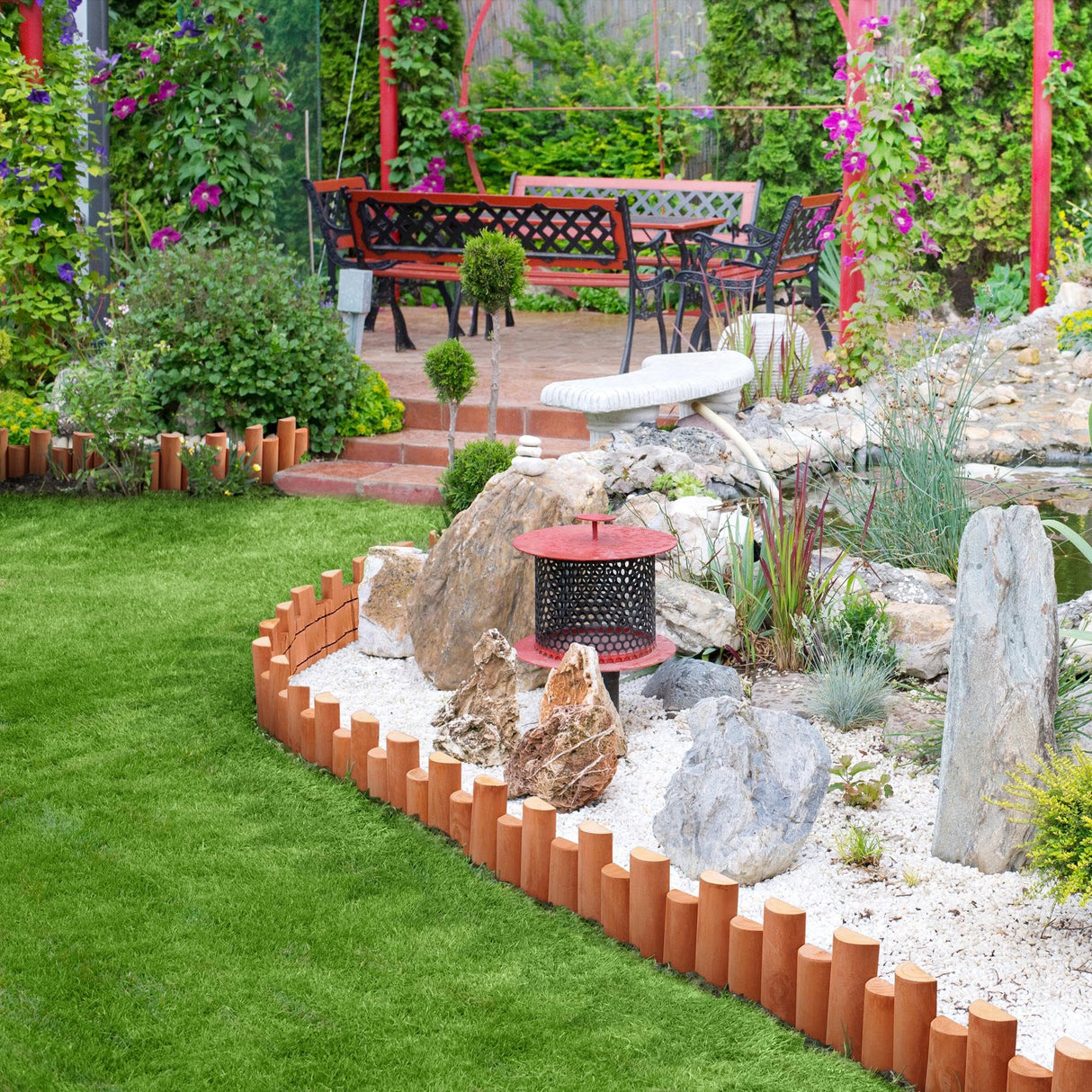 Yaheetech 18pcs Garden Wooden Short Fence,Outdoor Landscape Edging Flexible Decorative Border, No-Dig Wood Fences for Spring Yard Patio Pathway Lawns Courtyard Maintenance - 594in Yaheetech