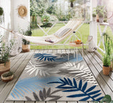 Rugshop Blue Palm Frond Indoor/Outdoor Area Rug Non-Shedding Easy Cleaning for Patio, Deck and Living Room, 5' x 7' Rugshop