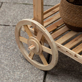 Antique Solid Wood Decor Display Rack Cart Wood Plant Stands with Wheels for Decor Display | 2 Wheeled Wood Wagon with Shelves for Plants and More Vintiquewise