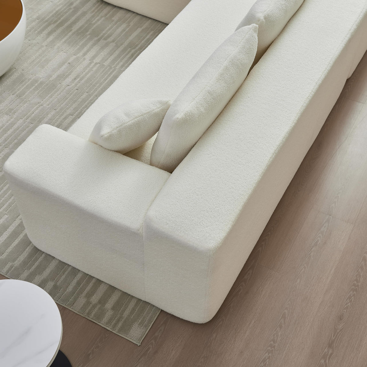 VnndeNest 104'' Modular Sectional Couch, Lambwool Sherpa Fabric Corner Sofa, Comfy Upholstered L-Shape Sectional Sofa with Chaise Lounge, 5 Seater Cloud Sofa for Living Room, Bedroom, Apartment, White VnndeNest