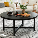FURMORENE Coffee Table, 31.5" Large Coffee Tables, Black Round Coffee Tables for Living Room, Floor Table for Sitting on The Floor, Center Coffee Table with Metal Frame for Office Apartment Home FURMORENE