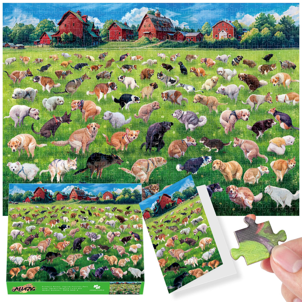 ALL4JIG Dog Pooping Fun Jigsaw Puzzles for Adults and Kids, 1000 Pieces, Christmas Secret Santa Gift, White Elephant Gifts for Dog Lovers, Number Partitioned for Easy Solving ALL4JIG