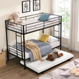 EMKK Twin Over Twin Bunk Bed with Trundle,Metal Triple Bunk Beds w/Two Side Ladders & Safety Guard Rail,3 in 1 Bunk Beds for Kids Teens, No Box Spring Needed Metal Bunkbed,Can be Divided Into Two Beds EMKK