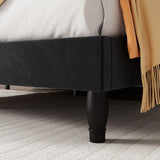 SHA CERLIN Queen Bed Frame with Adjustable Headboard/Velvet Upholstered/Diamond Button Tufted and Metal Studs/No Box Spring Needed/Wood Slat Support/Easy Assembly/Black SHA CERLIN
