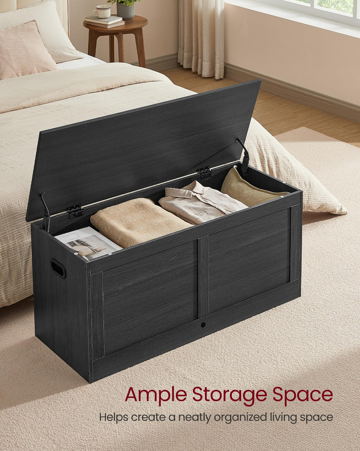 VASAGLE Storage Chest, Storage Trunk with 2 Safety Hinges, Storage Bench, Shoe Bench, Farmhouse Style, 15.7 x 39.4 x 18.3 Inches, for Entryway, Bedroom, Living Room, Charcoal Gray ULSB164B01 VASAGLE