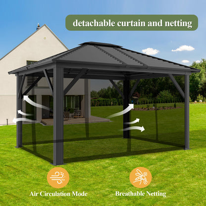 10x12ft Hardtop Gazebo with Netting and Fully Enclosed Zip Curtains, Heavy Duty Galvanized Steel Outdoor Stripes Roof for Patio, Backyard, Lawns (10x12 ft with Netting Only) - WoodArtSupply