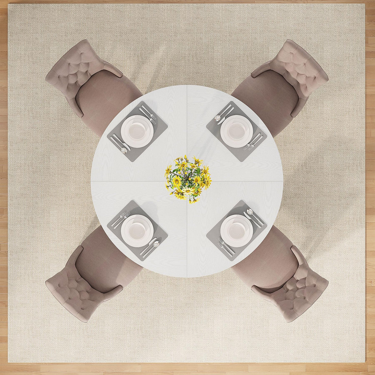 Tribesigns Round Dining Table Wood Kitchen Table for Dining Room, 47 in Dinning Room Tables for 4-6, Circle Dinner Table with Wooden Tabletop and Cross Base for Kitchen, White Tribesigns