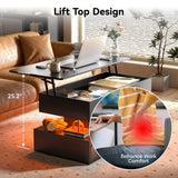 Oransail 40" Lift Top Coffee Table with 3 Fabric Storage Drawers and Hidden Compartmen, LED Coffee Table, Farmhouse Coffee Tables for Living Room, Dining Room Oransail