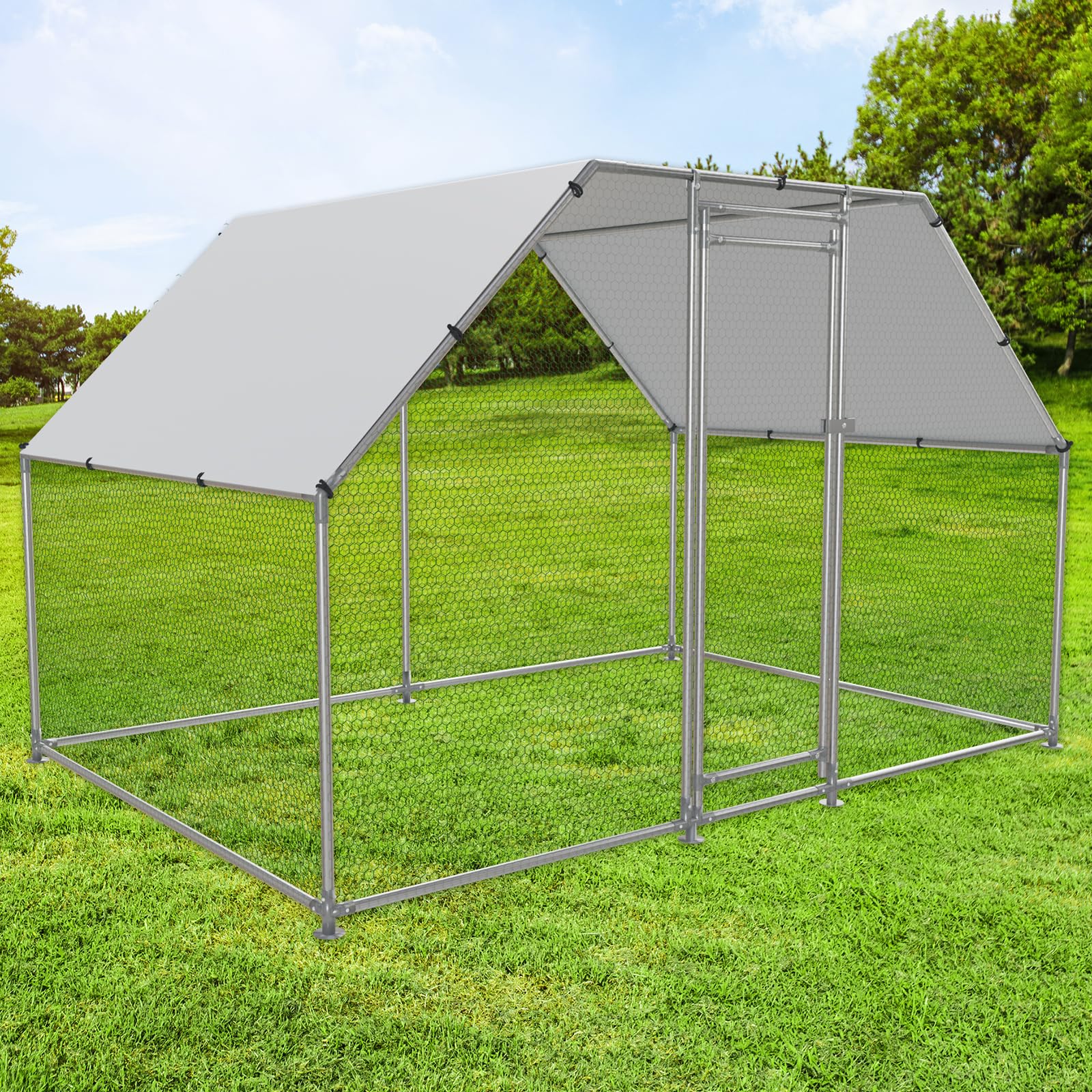 NUGRIART Large Metal Chicken Coop Walk-in Poultry Cage with Water-Resident and Anti-UV Cover Duck Rabbit Cat House Outdoor Chicken Run Pen - WoodArtSupply