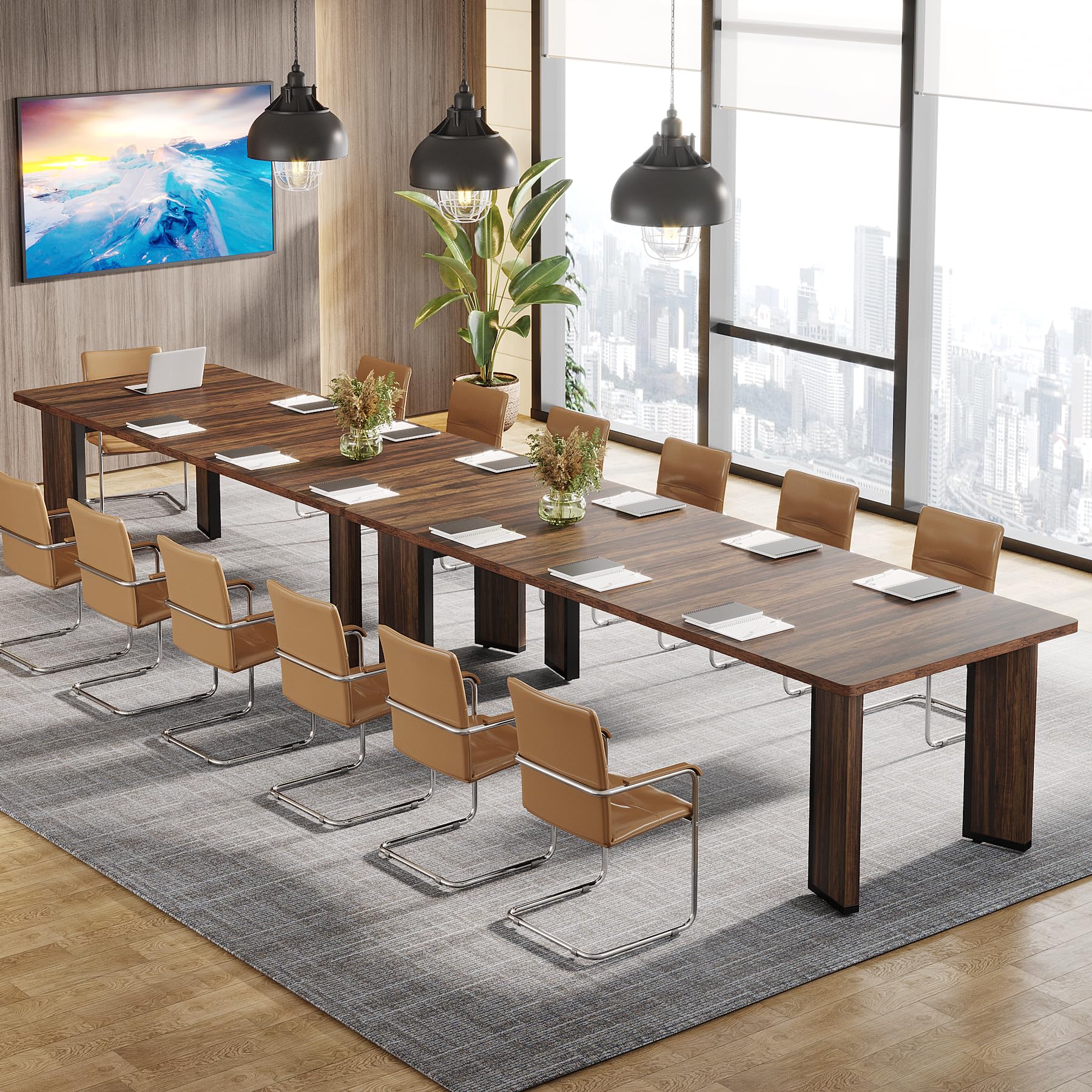 Tribesigns 6.5ft Conference Table for 6-8 Person, 78.8L x 27.5W x 29.5H Inches Rectangular Meeting Table Large Wood Seminar Table for Office Meeting Conference Room, Black Brown - WoodArtSupply