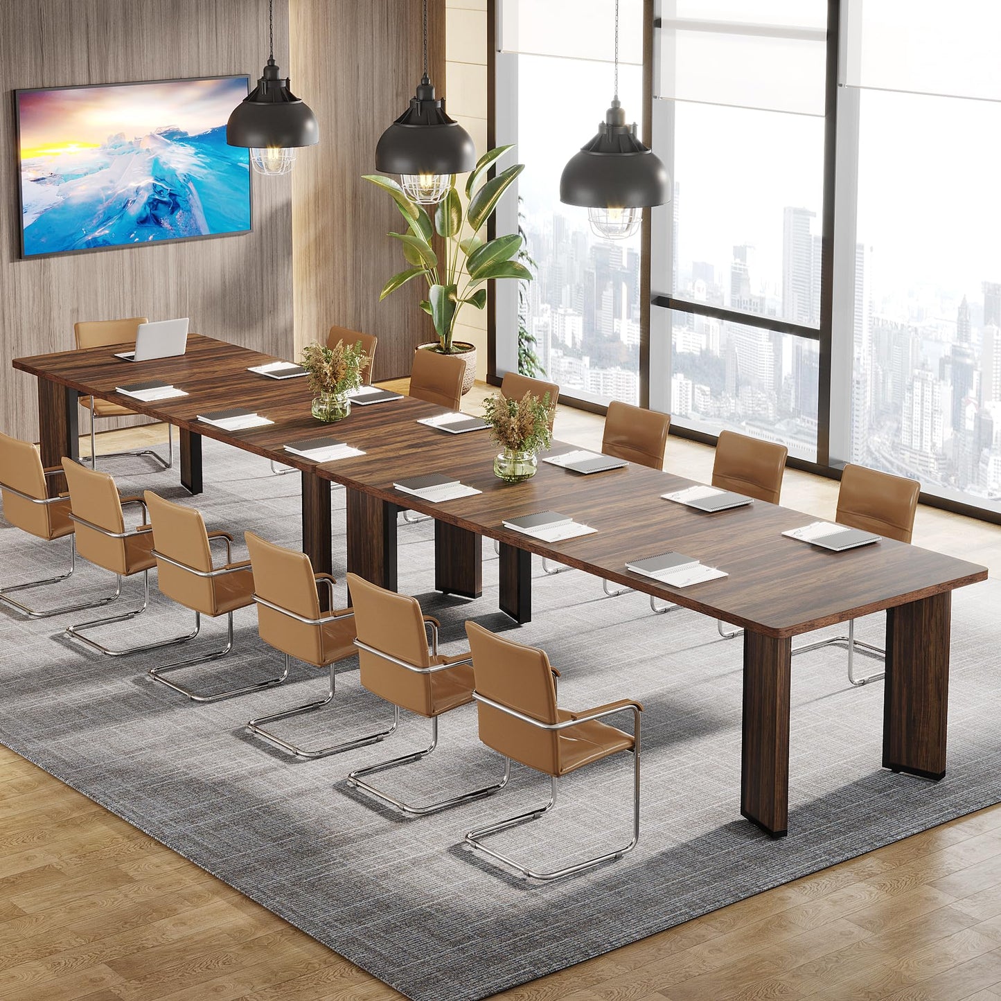 Tribesigns 6.5FT Conference Table for 6-8, 78-Inch Large Rectangular Meeting Table with Heavy Duty Frame, Business Furniture Boardroom Desk for Office Seminar Conference Training Room, Rustic - WoodArtSupply