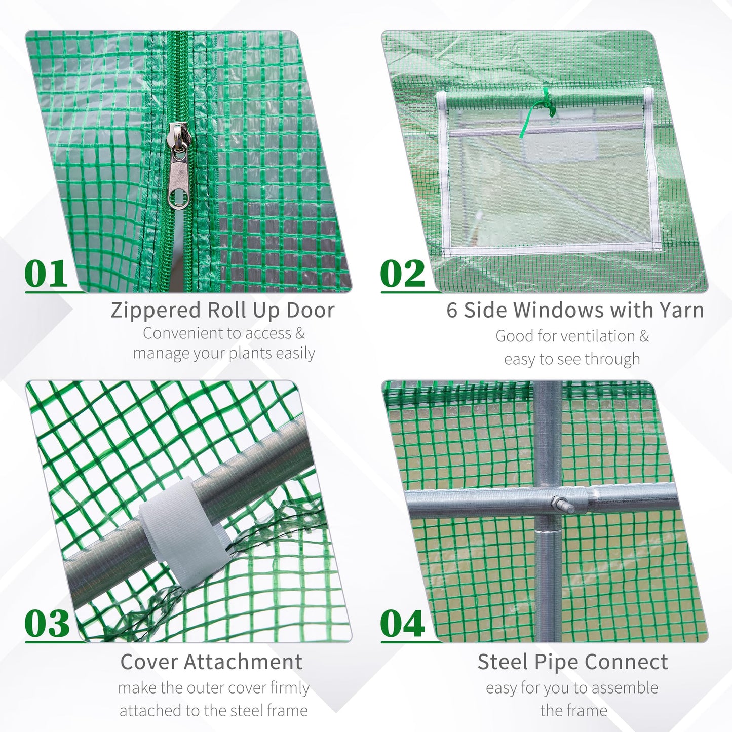 Outsunny 12' x 10' x 7' Outdoor Walk-in Greenhouse, Tunnel Green House with Roll-up Windows, Zippered Door, PE Cover, Heavy Duty Steel Frame, Green