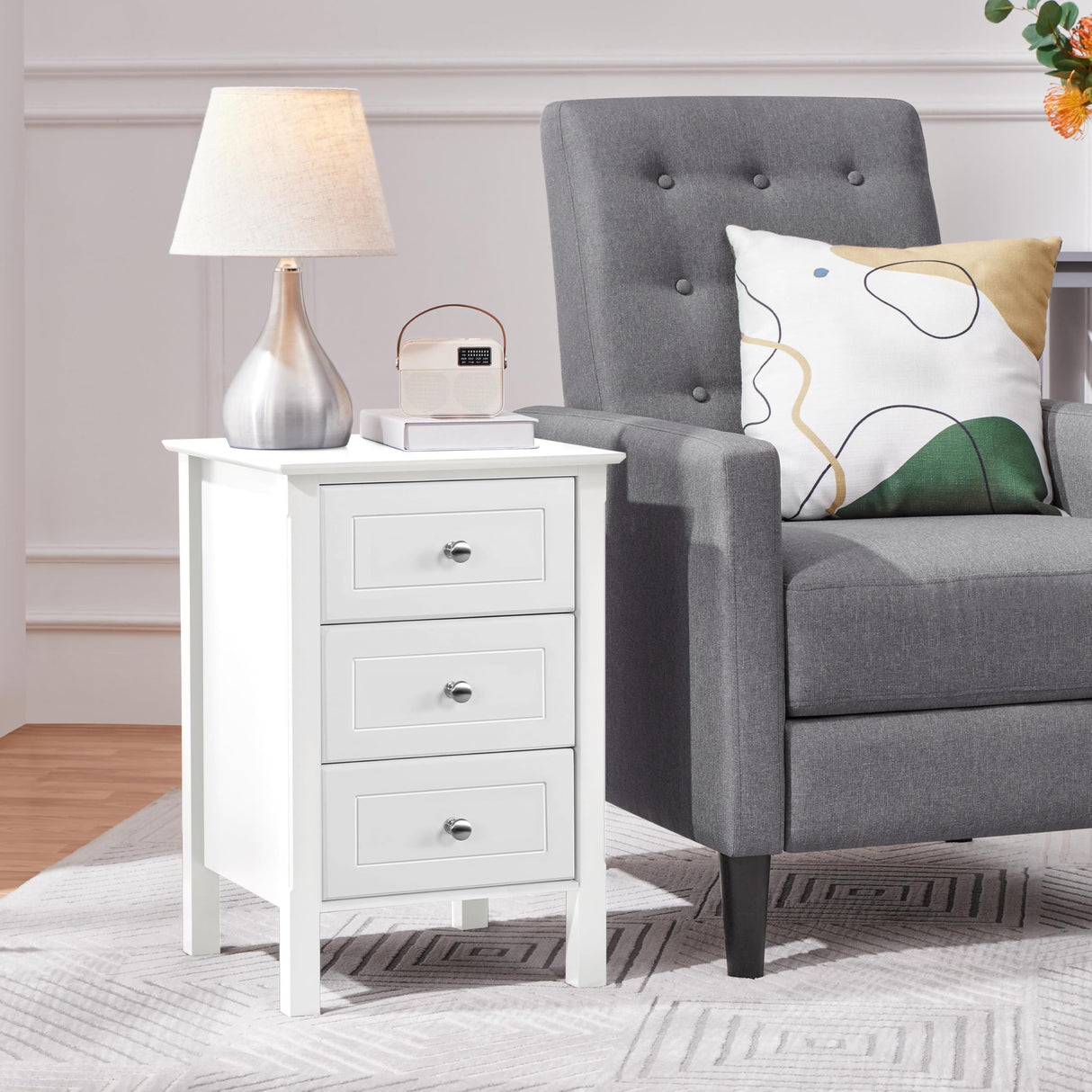 Yaheetech Bedside Table Set of 2, Nightstand with 3 Drawer and Solid Wood Legs, Accent Night Stand with Storage Cabinet for Home Office/Small Space, 16″ D × 16″ W × 24″ H, White Yaheetech