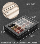 NEWLOOP Sunglass Organizer for Women Men - Multiple Pair of Sunglasses Storage Box Eye Glass Watch Leather Display Case with 10 Slots Black NEWLOOP
