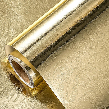 LeZakaa 3D Embossed Floral Foil Gold Wrapping Paper, Vintage Flower Metallic Foil for Birthday Christmas Party Holiday Gift Wrap, for DIY Crafts Scrapbook, Mini Roll 17 inch x 32.8 Ft(Gold) LeZakaa