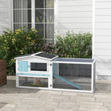 PawHut Rabbit Hutch 2-Story Bunny Cage, Guinea Pig Cage Indoor Outdoor, Small Animal House with Slide Out Tray, for Rabbits, Chickens, Ducks, 61.5" x 23" x 27", Light Blue PawHut