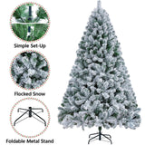 Yaheetech 6ft Premium Snow Flocked Artificial Christmas Tree Hinged Pine Full Holiday Xmas Tree for Home Office Party Decoration with 820 Branch Snow Tips and Metal Stand Yaheetech