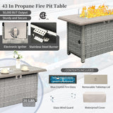 WAROOM Patio Furniture Set 5 Piece Grey Wicker Outdoor Furniture with Fire Pit Table, Patio Sectional Sofa Couch Sets Backyard Deep Seating PE Rattan Chairs, Grey Cushion WAROOM