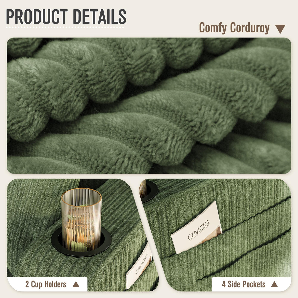 Homall Couch for Living Room, 83" Couches with Soft Deep Seats, Modern Sofa 3 Seater in Corduroy for Apartment, Bedroom (Green) Homall