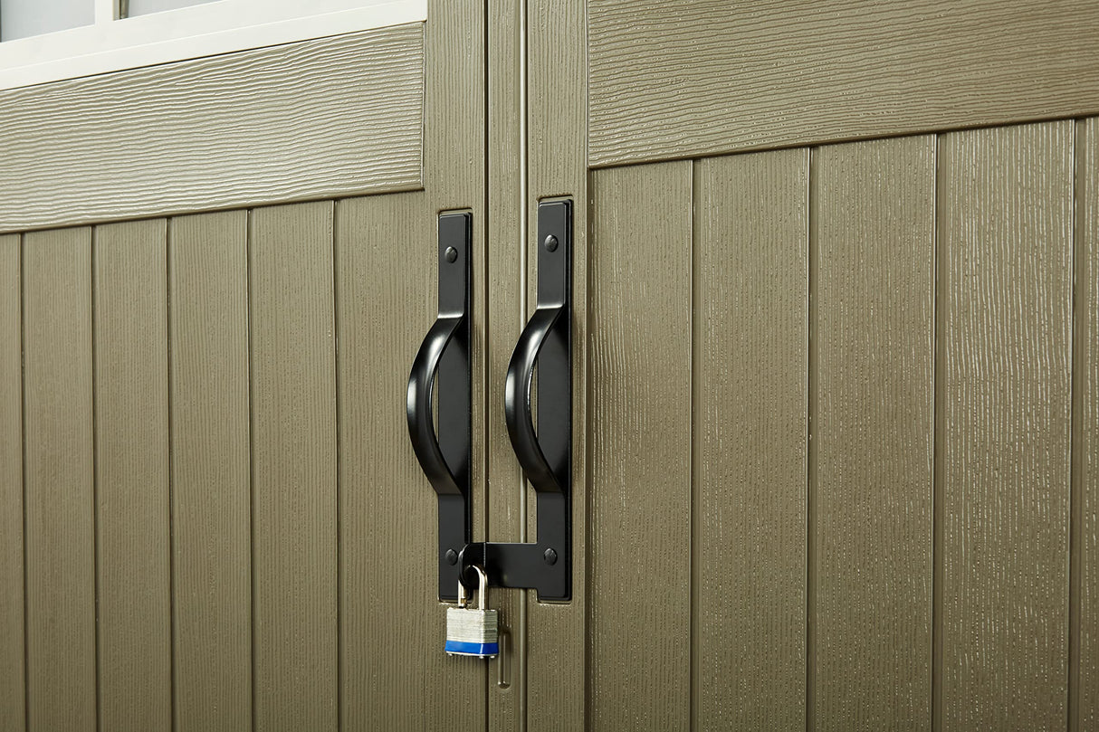 Rubbermaid Resin Outdoor Storage Shed With Floor (7 x 7 Ft), Weather Resistant, Beige/Brown, Organization for Home/Backyard/Garden Tools/Lawn Mower/Bike Storage/Pool Supplies Rubbermaid