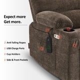 MCombo Large Power Lift Recliner Chair Sofa with Massage and Heat for Big Elderly People, USB Ports, Side Pockets, Fabric R7092 (Coffee, Large-Wide) MCombo