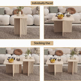Nesting Wood Grain Color Tables for Living Room: Nesting Coffee Table Set of 2, Modern Wooden Square Center & Side Piece, Fluted Design Small End Stand for Spaces LABROSKIA