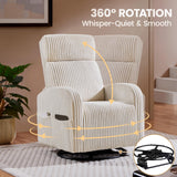 Yaheetech 360° Swivel Glider Chair for Nursery, Rocking Chair Nursing Chair with Side Pockets, Corduroy Glider for Living Room with High Back Beige Yaheetech