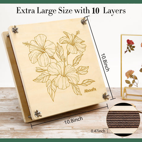 Aboofx Flower Press Kit, Craft Kits 11"x11" 10 Layers Wooden Flower Pressing Kit for Crafts Pressed Flowers and Plant for DIY Art, Preservation for Bookmark Frame Wedding Flower Drying Aboofx