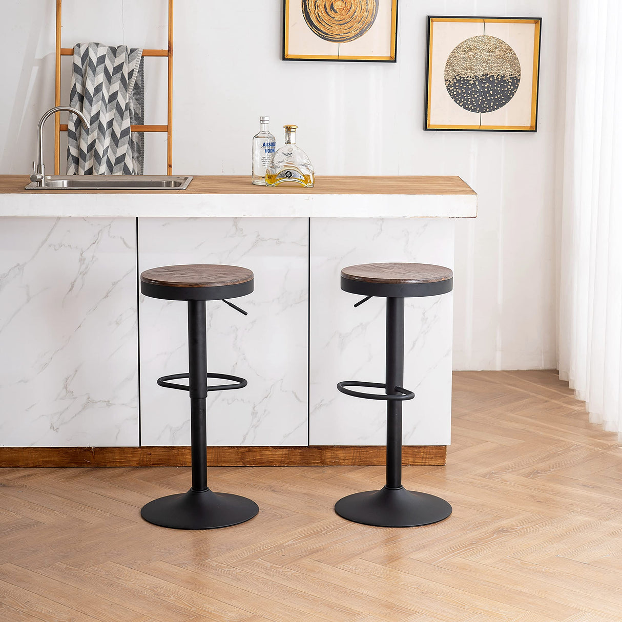 YOUNIKE Bar stools Wooden Barstools Vintage Rustic Counter Height bar Stool,Height Adjustable bar Chairs Swivel with Footrest,Cafe Kitchen Garden(Set YOUNIKE