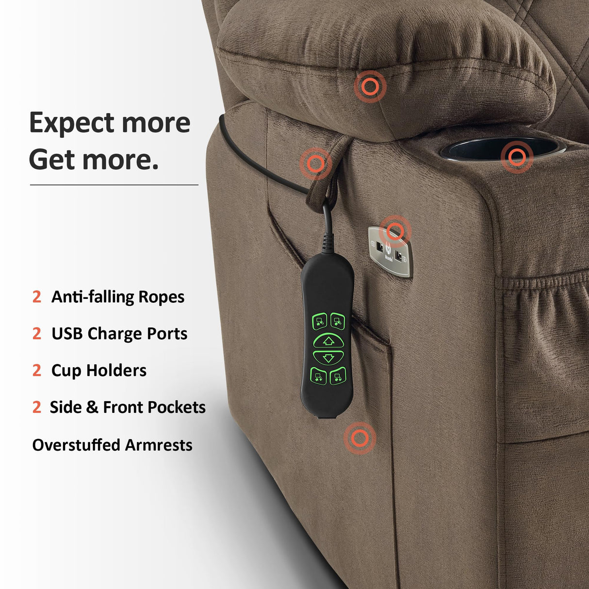 MCombo Small Size Triple Motor Power Lift Recliner Chair Sofa with Massage and Dual Heating, Adjustable Headrest for Elderly People Petite, USB Ports, Extended Footrest, Fabric 7222 (Coffee) MCombo