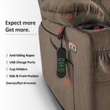 MCombo Small Size Triple Motor Power Lift Recliner Chair Sofa with Massage and Dual Heating, Adjustable Headrest for Elderly People Petite, USB Ports, Extended Footrest, Fabric 7222 (Coffee) MCombo