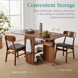 Best Choice Products Folding Dining Table, Multipurpose Space Saving Collapsible Drop Leaf Extension Desk w/Wheels, 3 Storage Shelves - Brown Best Choice Products