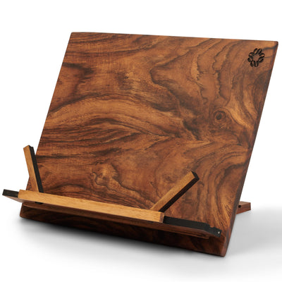 TILISMA Wooden Cook Book Stand – Handmade Walnut Book Holder for Reading Hands Free – Cookbook Stand for Kitchen Counter – Recipe Holder – Reading Accessories for Kitchen – Cookbook in Ipad and Tablet