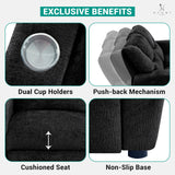 Naomi Home Suri Kids Recliner Loveseat with Cup Holders & Footrests, Black Chenille - Cozy 2-Seater Lounge for Children Naomi Home