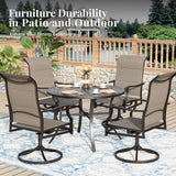 MIXPATIO 5 Pieces Patio Dining Set, Outdoor Table and Chairs, 4 x Textilene Swivel Dining Chairs and 42" Round Black Table, with 1.57" Umbrella Hole, for Cozy Garden Settings, Grayish Brown MIXPATIO