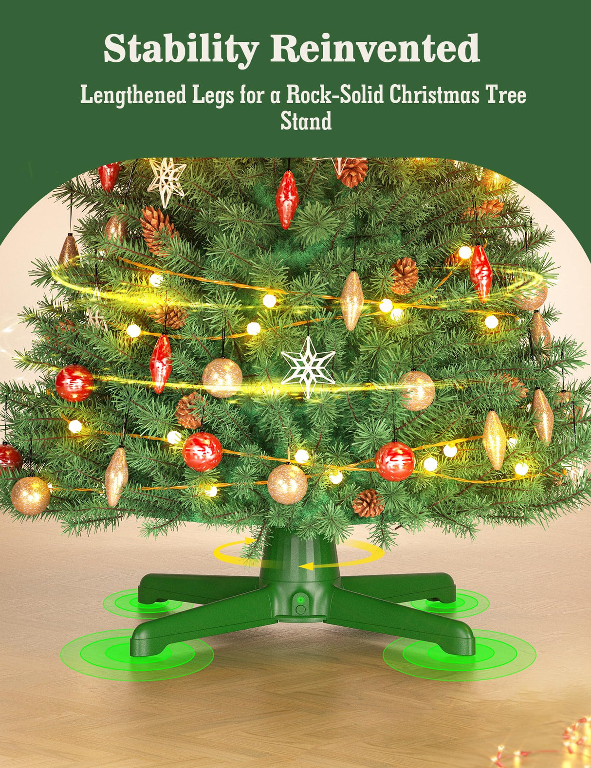 Springlift Rotating Christmas Tree Stand with Remote Control for Up to 7.5 ft 90 lb Artificial Tree, 625 Watts of Power - Green Adjustable Sturdy Base Springlift