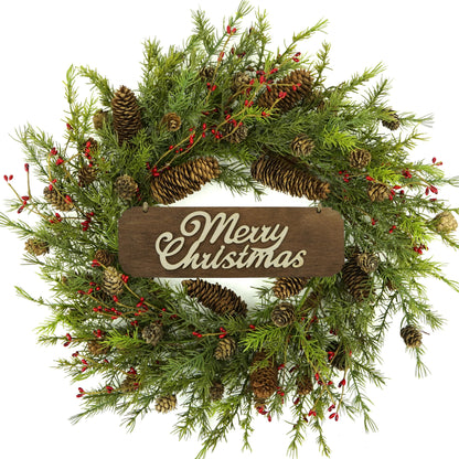 WreathDream 22 inch Artificial Christmas Wreath with Pine Cones and Needles for Indoor Outdoor Holiday Home Decor