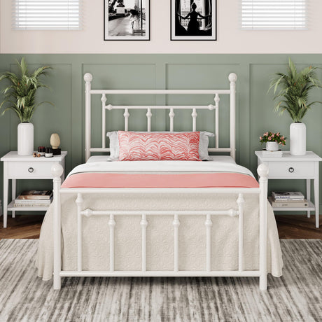 Allewie 14 Inch Twin Size Metal Platform Bed Frame with Victorian Vintage Headboard and Footboard/Mattress Foundation/Under Bed Storage/No Box Spring Needed/Easy Assembly/Noise Free/White Allewie