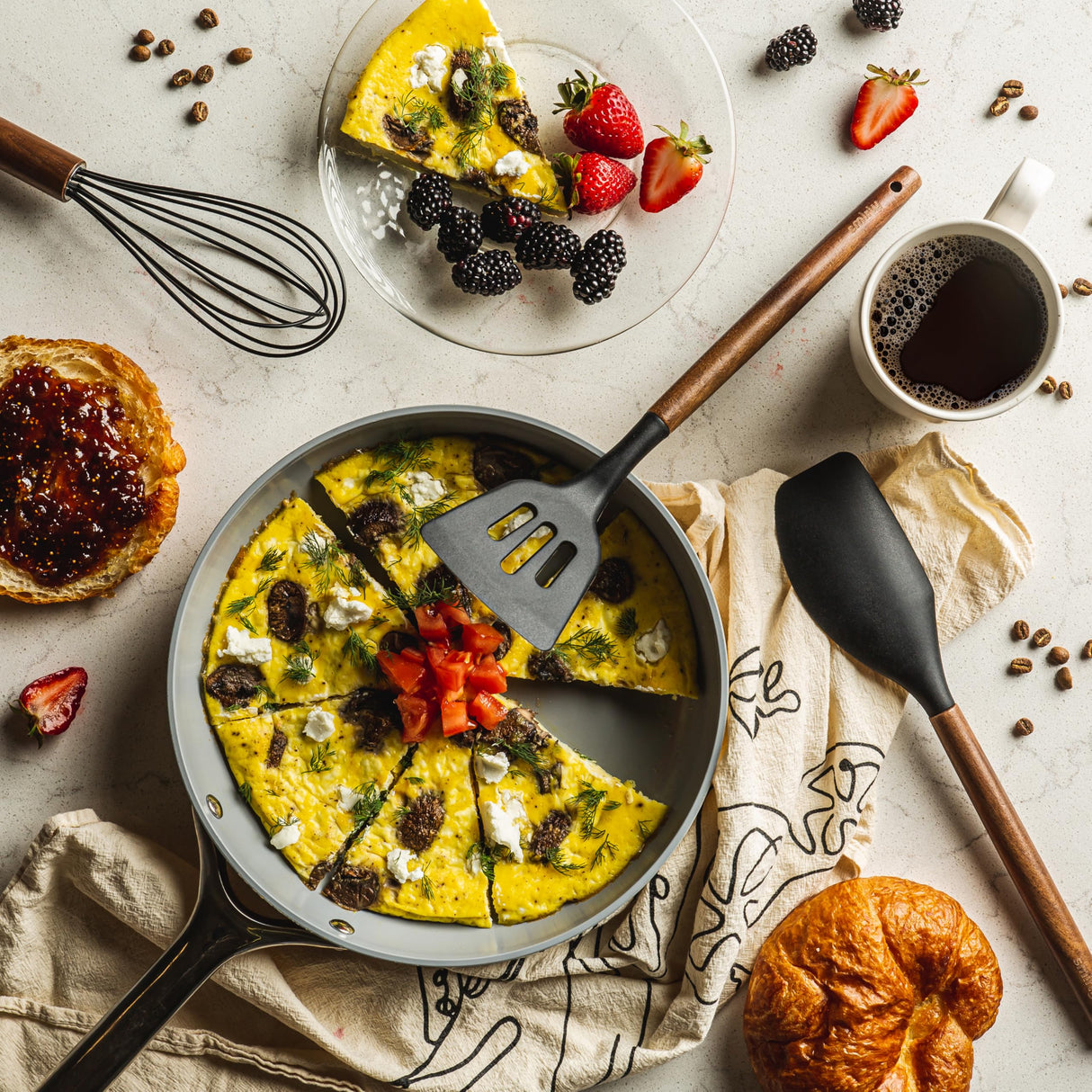 Silicone Kitchen Utensils Set & Holder: Cooking Utensils Set - Kitchen Essentials for New Home & 1st Apartment- Silicone Spatula Set, Cooking Spoons for Nonstick Cookware (Acacia Wood, Black) SMIRLY