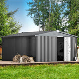 AECOJOY Shed 12' x 12' Storage Shed, Outdoor Storage Sheds & Outdoor Storage 12' x 12' with Lockable Doors, Large Steel Yard Shed, Utility and Tool Storage for Garden, Patio, Outside use in Dark Grey AECOJOY