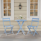 3 Piece Bistro Set Outdoor Indoor, Folding Bistro Table and Chairs Set of 2, Waterproof Patio Furniture for Balcony Porch Apartment Garden(Blue) Garvee