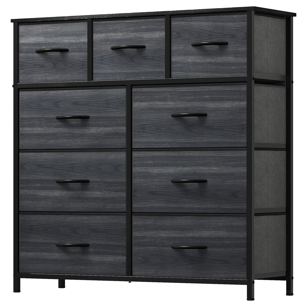 DWVO Dresser with 9 Drawers - Fabric Storage Tower, Organizer Unit for Living Room, Hallway, Closets - Sturdy Steel Frame, Wooden Top & Easy Pull Fabric Bins DWVO