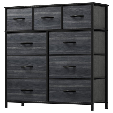 DWVO Dresser with 9 Drawers - Fabric Storage Tower, Organizer Unit for Living Room, Hallway, Closets - Sturdy Steel Frame, Wooden Top & Easy Pull Fabric Bins DWVO